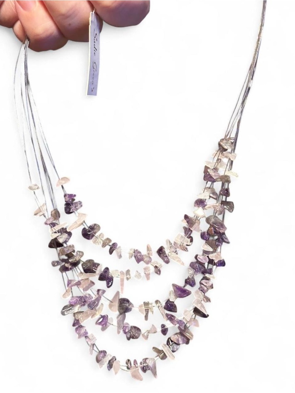Elegant Multi-Strand Amethyst and Rose Quartz Chip Necklace - Women's Jewelry